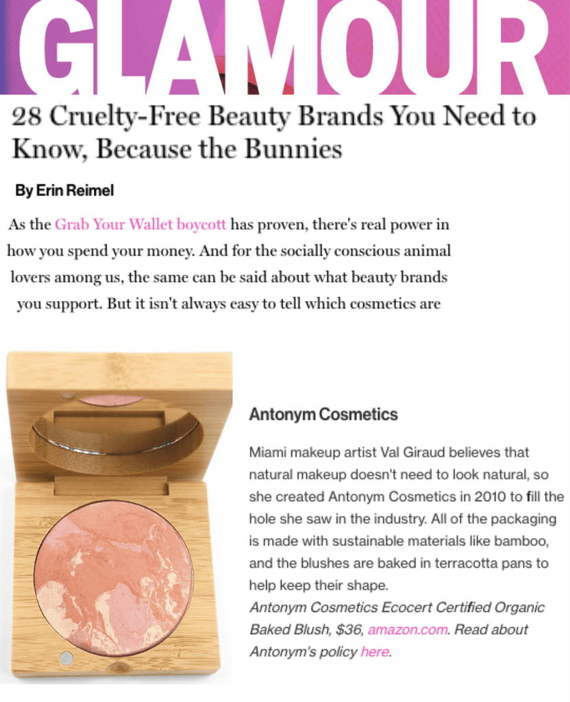 Glamour names Antonym Cosmetics one of the top cruelty free brands!